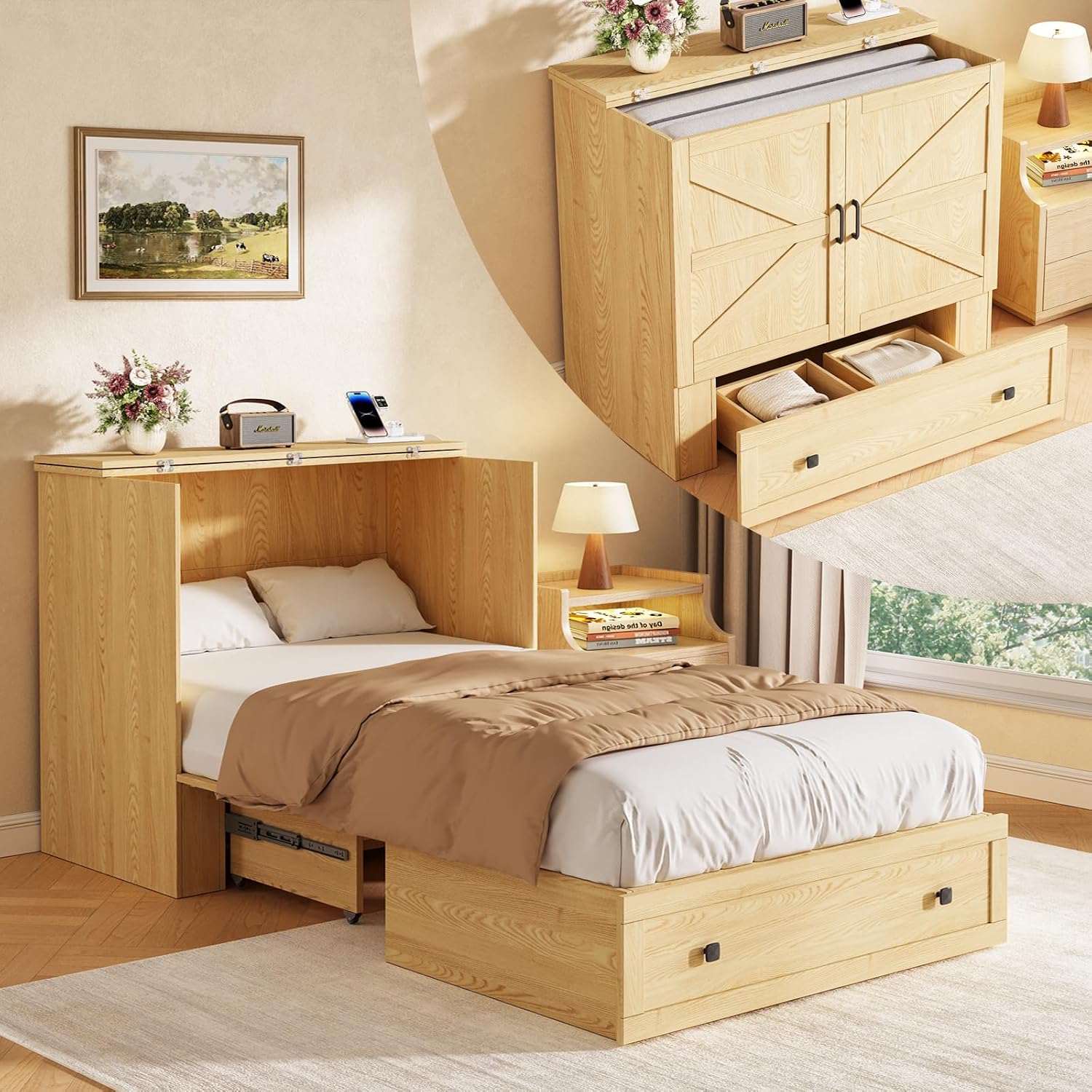 Home Office Guest Room - Space Saving Murphy Bed Chest Twin