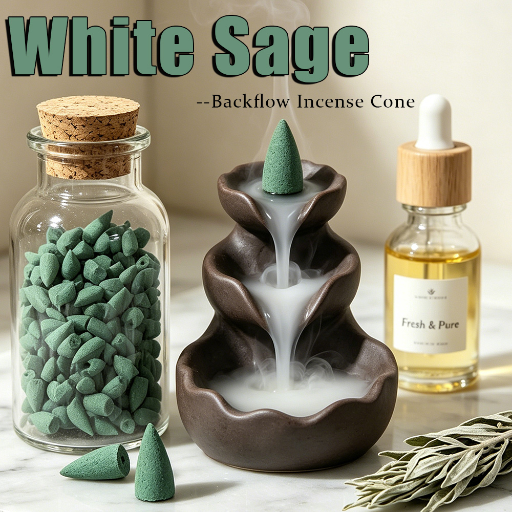 Home Office Guest Room - White Sage Scented Backflow Incense Cones,
