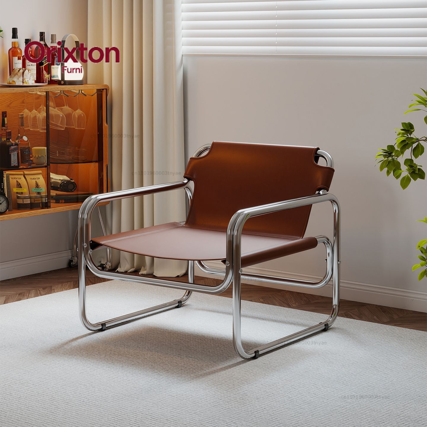Home Office Guest Room - Modern Leather Accent Armchair Chrome Frame