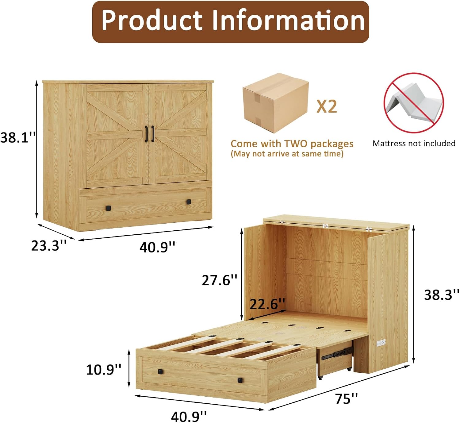 Space Saving Murphy Bed Chest  - Home Office Guest Room 评论和价格