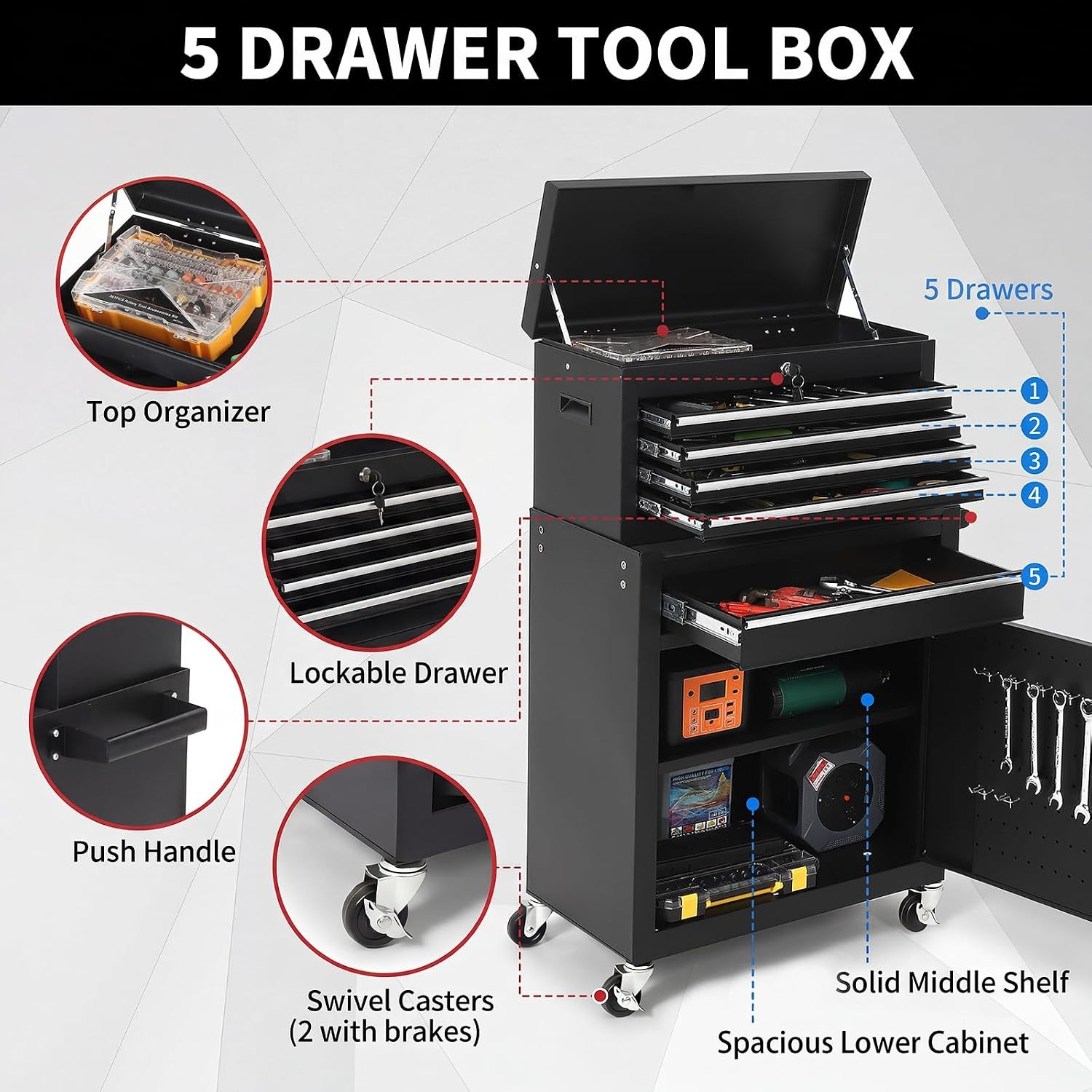 5 Drawer Rolling Tool Cabinet  - Rolling File Cart 评论和价格
